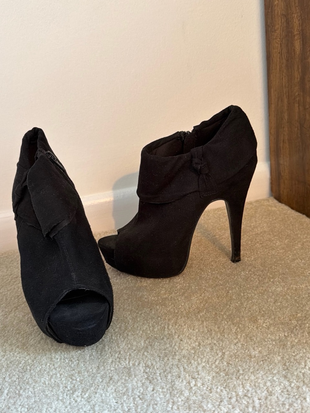 Paprika Black Suede Peep-Toe High Heel Booties